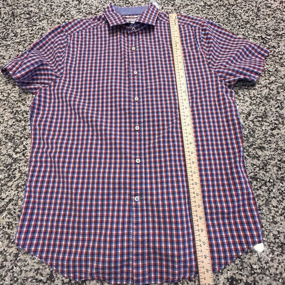 Crown & Ivy Classic Preppy short sleeve shirt Mens Sz‎ L Red/Blue plaid Dadbod - Picture 7 of 8